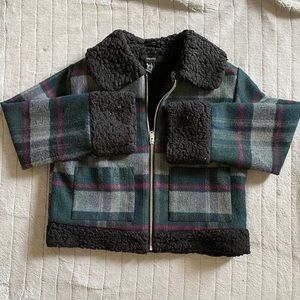 Green Plaid Wide Sleeve Bomber Jacket